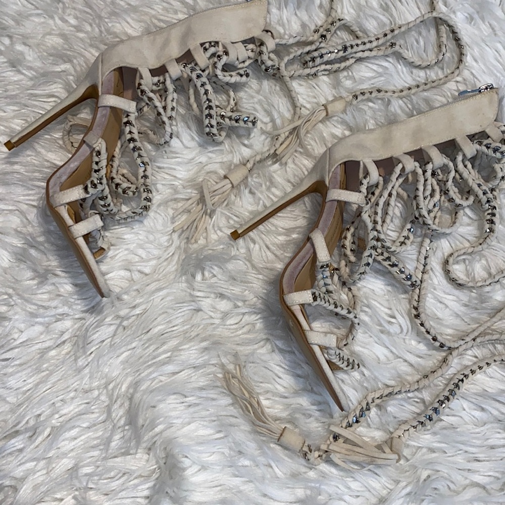 Gladiator sandal heels with thick chain rope strap